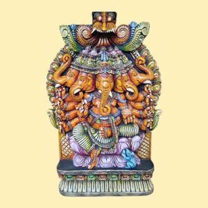 Wooden Multicoloured Panchamuga Ganesh